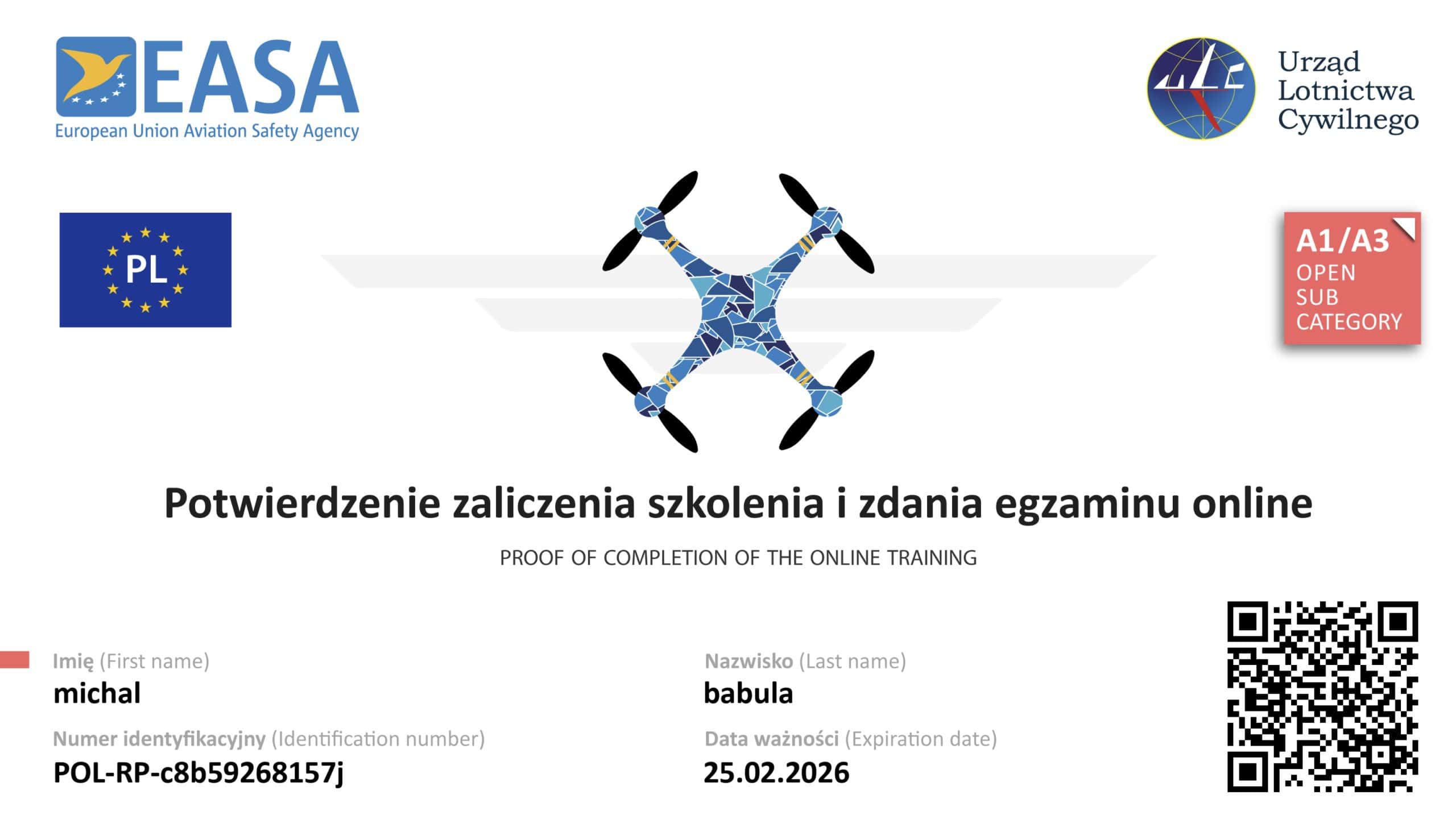 Certificación AESA A1-A3 Piloto de Dron Michal Babula Santo Domingo